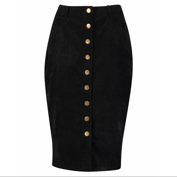 Corduroy Button Front Skirt - Picture 8 of 8